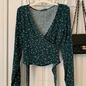 Brandy Melville Green Coco Wrap Top